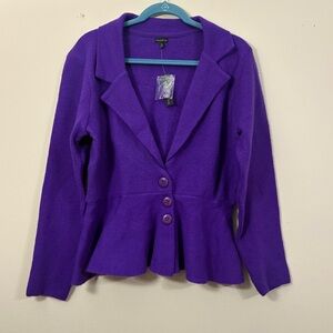 Madison belk purple palace after dark peplum cardigan womens XL 100% wool NWT cl